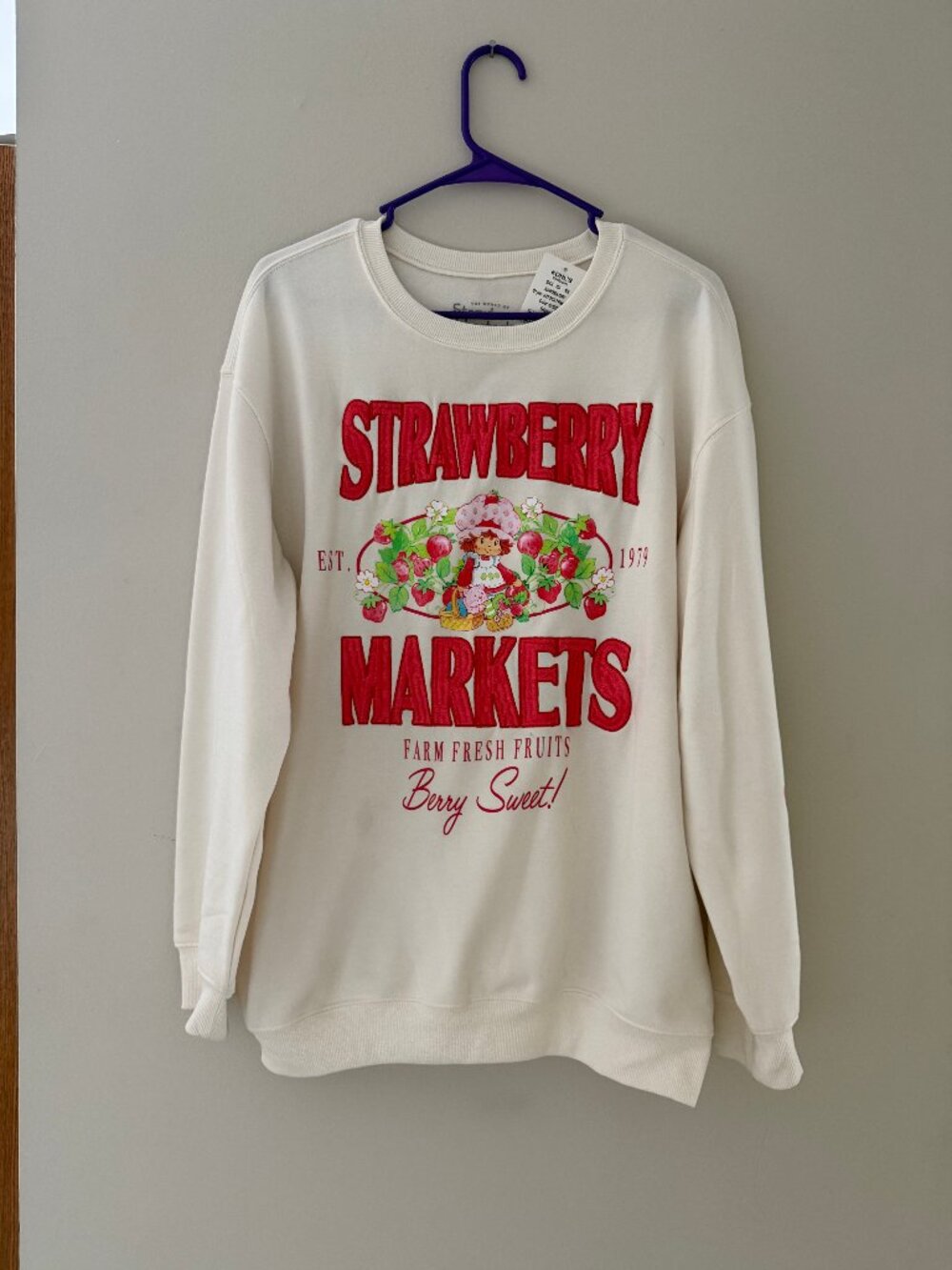BRAND NEW STRAWBERRY SHORTCAKE EMBROIDERED LETTERS SWEATSHIRT -JUNIOR SIZE LARGE